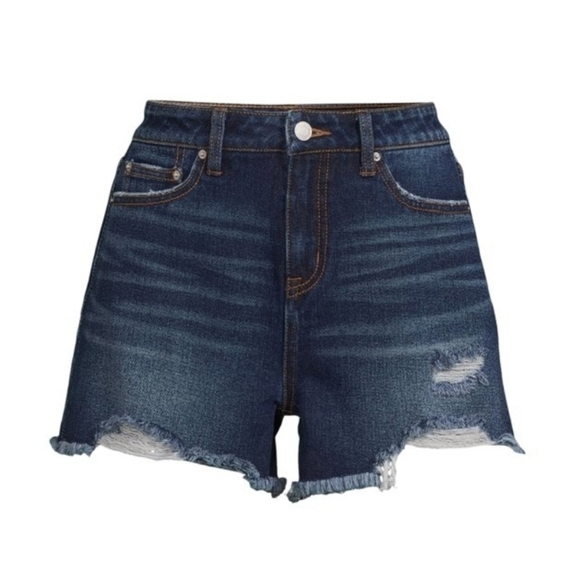 TIME and Tru Women's High Rise Frayed Hem Vintage Denim Short - Picture 2 of 7